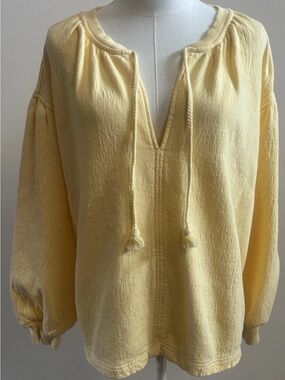 Aerie Yellow Gauze Peasant Top Women’s XS Tassel Tie Boho Beach Blouse